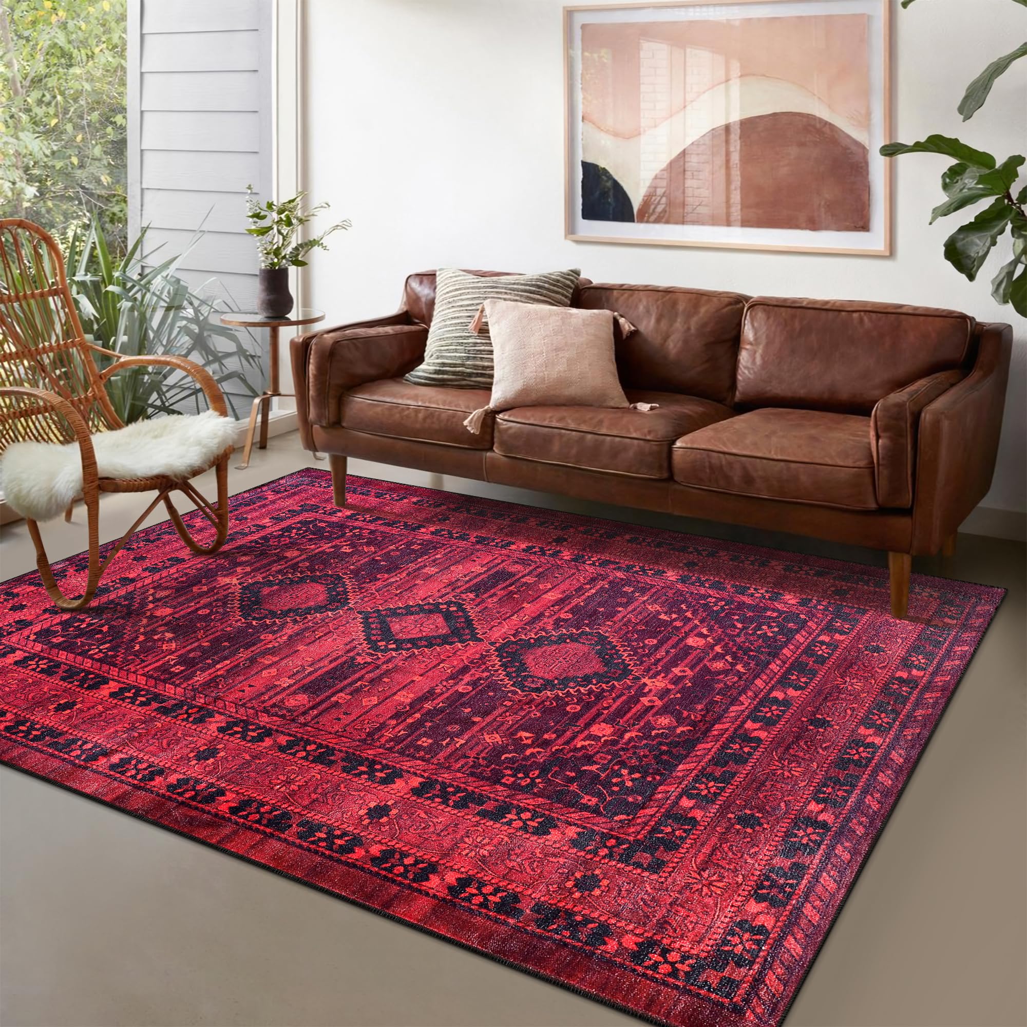 Tapis Lavable pour Salon, Chambre à Coucher, Cuisine - Tapis antidérapant tissé à partir de Coton - Tapis Vintage pour Salon, Chambre à Coucher, Cuisine - Convient aux Enfants et aux