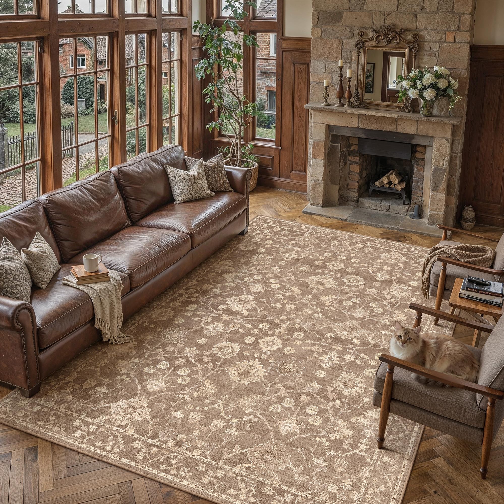 PureCozy Dywan w stylu vintage, do salonu, 300 x 400 cm, brązowy, nadaje