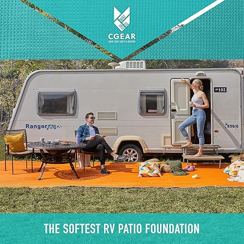 Miniatura 5 de CGEAR Tapete de campamento para caravana, sin arena, reversible, para campamento, patio, terraza y playa (naranja, 8 x 20 pies)