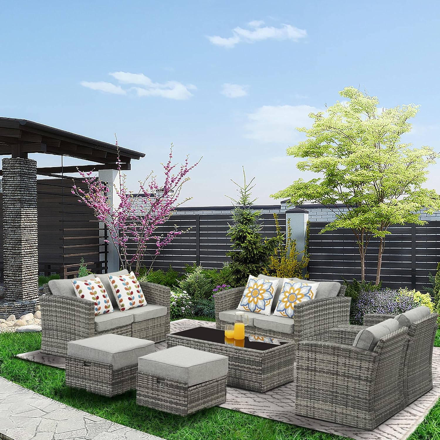 Outdoor Patio Furniture Sets 9 Piece All Weather Aluminum