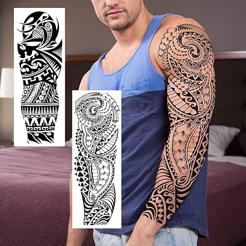 Miniatura 5 de 20 hojas de tatuajes temporales de lobo, tigre, león, tribal, negro, para hombres y adultos, 3D de Halloween, prisión gótica, maorí, tatuajes para