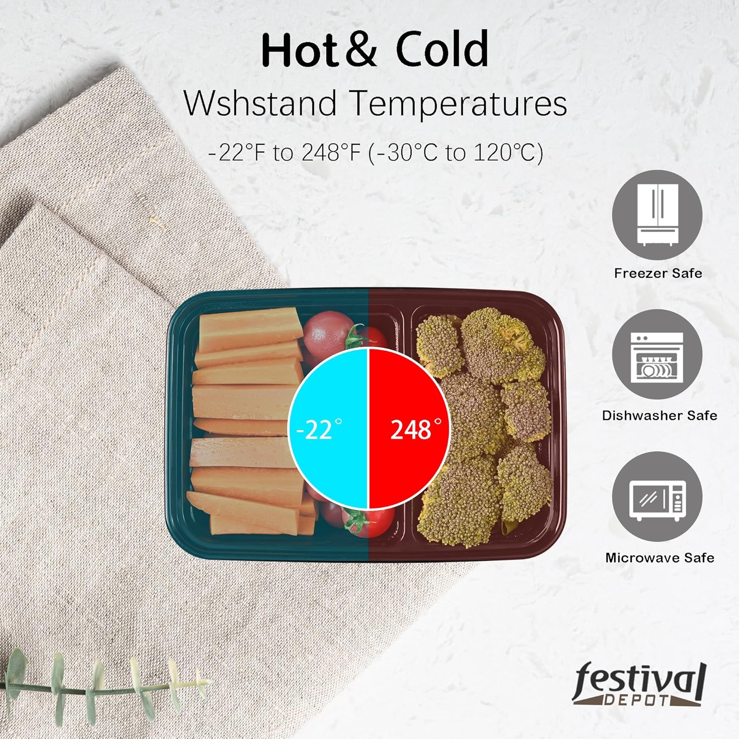 Meal Prep Containers Microwave Safe 150 Pack 2 Compartment with Lids, Food Storage Reusable, Stackable Bento Box, BPA Free, Freezer, Dishwasher Safe (32 oz)