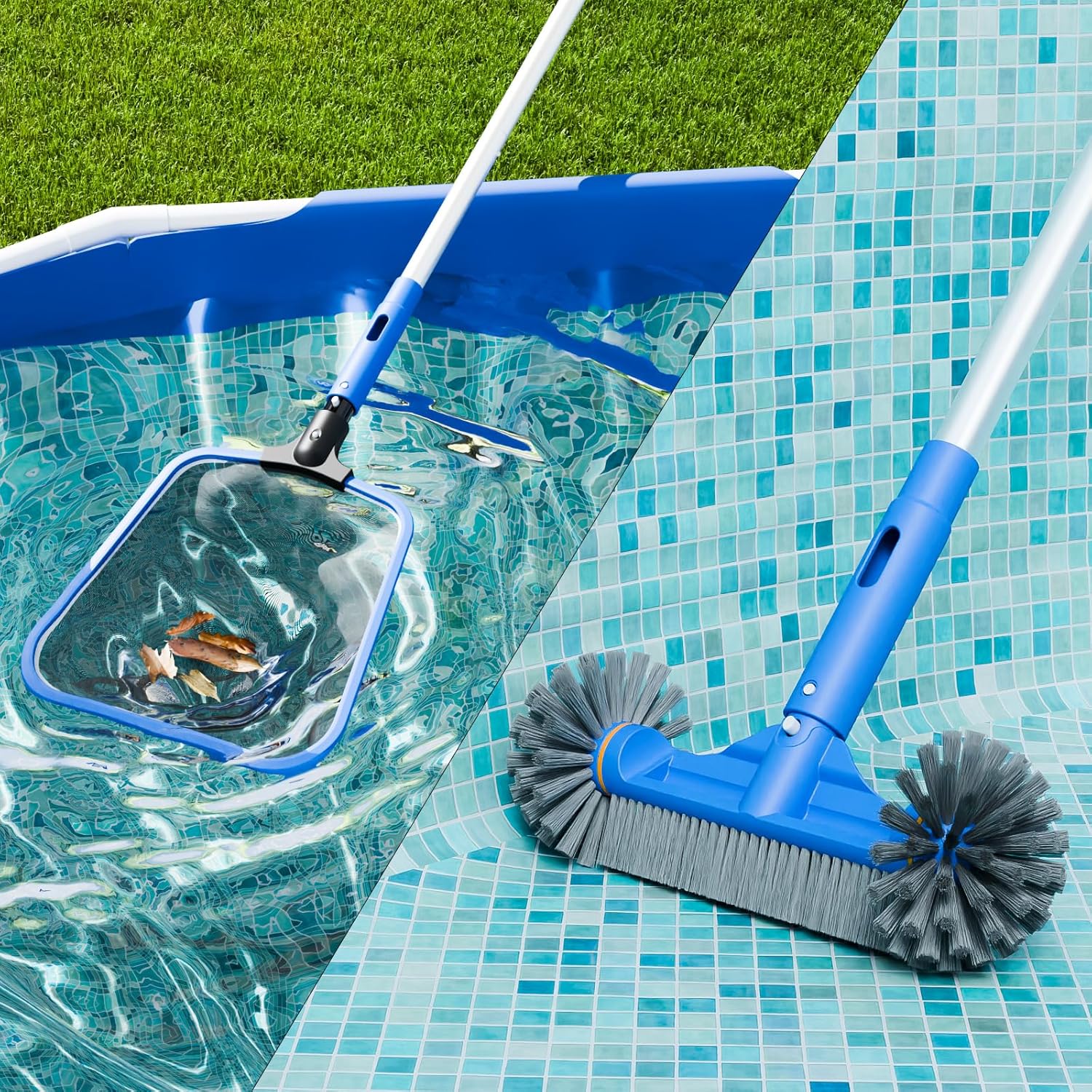 Sepetrel Deluxe Swimming Pool Cleaning Kit Including Half-Deep Fine Mesh Pool Leaf Skimmer Net,12" Round Pool Brush Head & 70.5" Pole, for Above Ground Pools,Ponds,Spas,Hot Tubs - Image 6