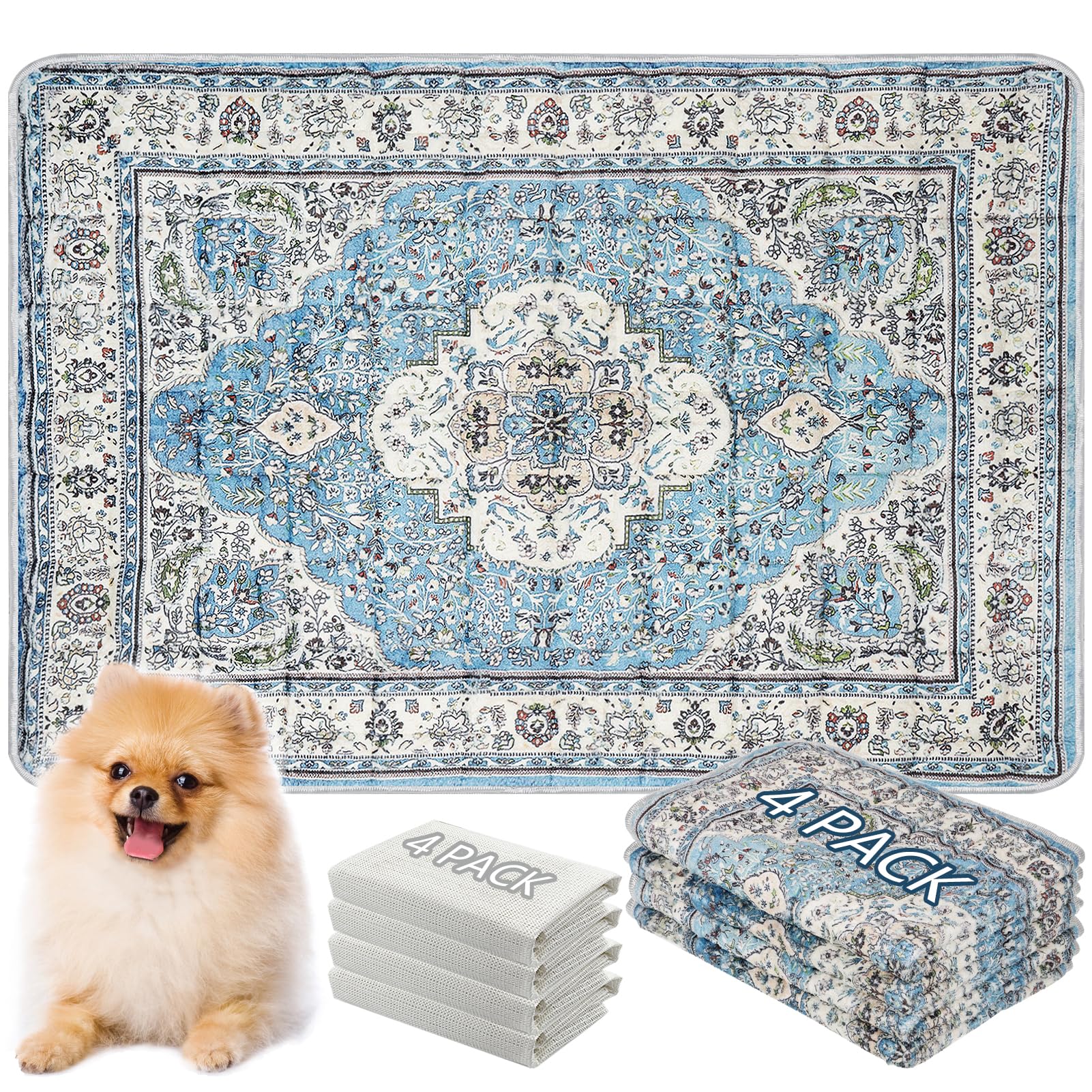 AIHSUMC Washable Thickened Pee Pads for Dogs, 4 Pack (18"x24") Upgrade Reusable Puppy Pads with Non-Slip Rug, Super Absorbent Leakproof Puppy Training