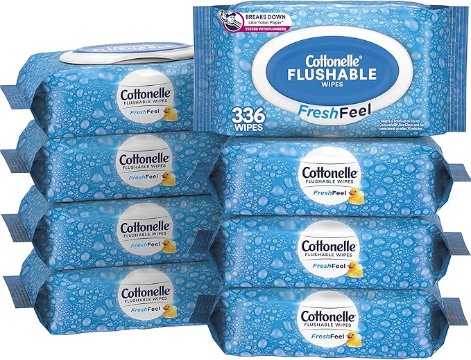 FreshFeel Flushable Wet Wipes for Adults and Kids, 8 Flip