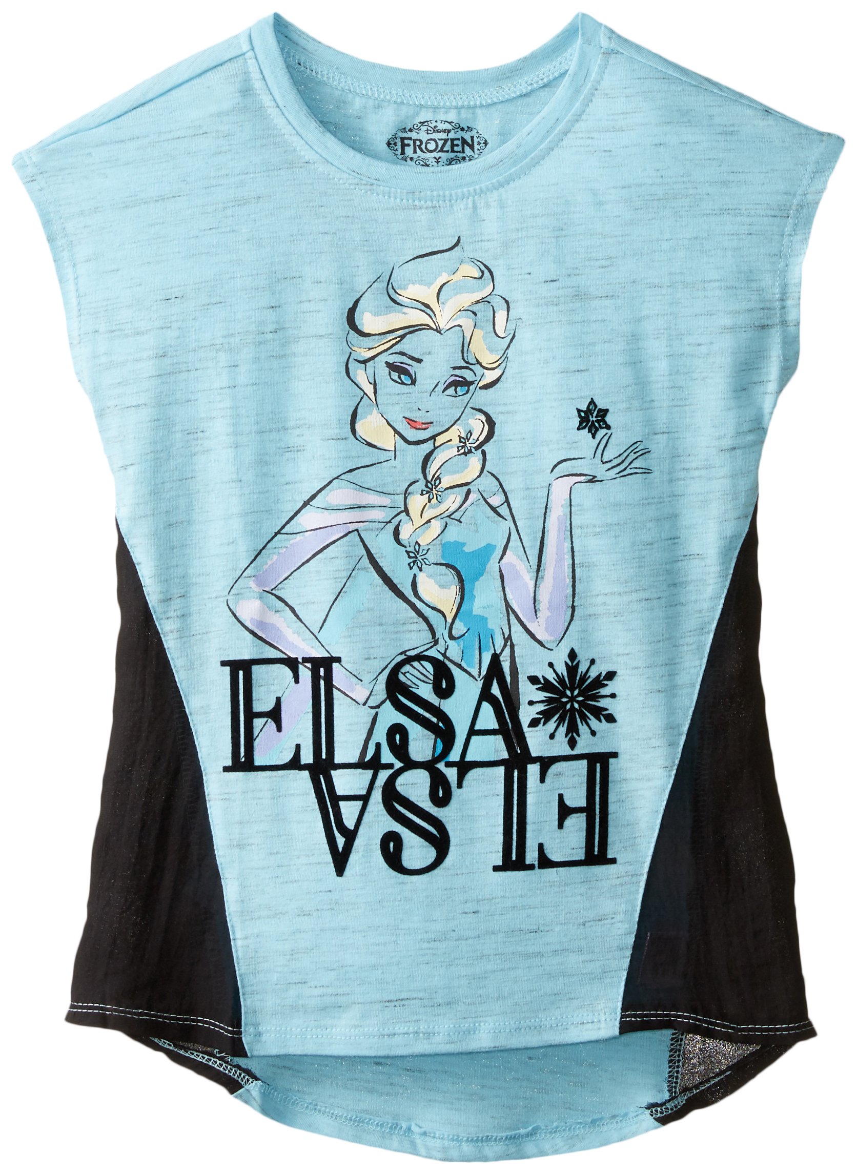 Disney Girls' Elsa Space Dye Heather Top with Chiffon Inserts