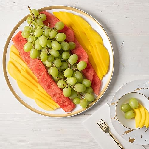 Miniatura 2 de Plasticpro Bandejas de plástico para servir  Platos redondos para servir con borde dorado de 14 x 14 pulgadas desechables para fiestas, paquete de 2