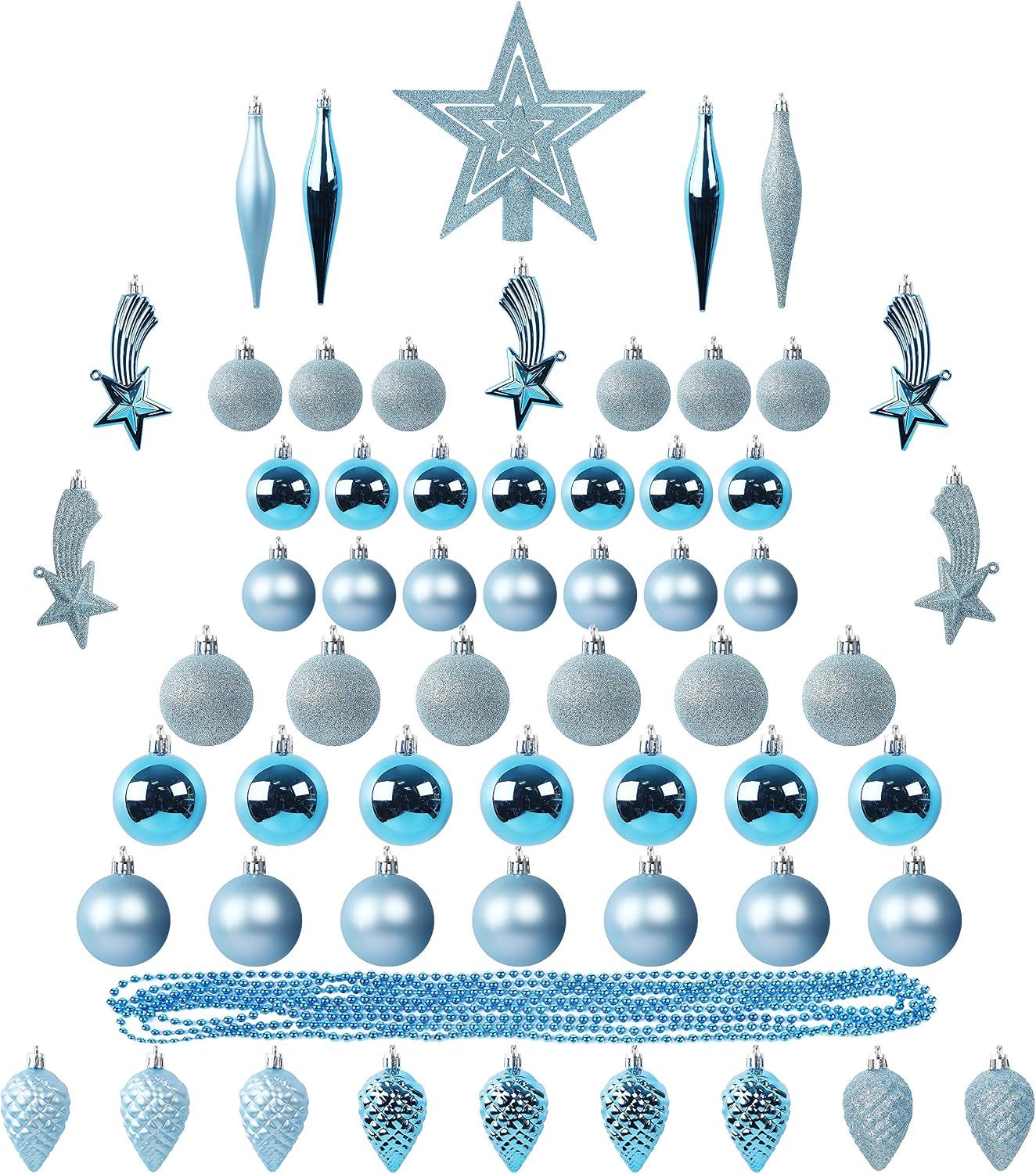 Blissun Christmas Ball Ornaments, 60ct Christmas Ornaments for Christmas Trees, Shatterproof Christmas Decorations Ornaments Set for Xmas Tree Decorations, Xmas Holiday Party Hanging Ball, Blue