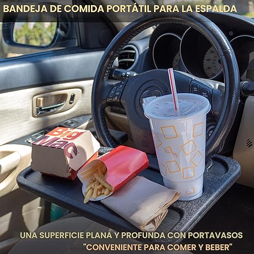 Vista 3 de EcoNour Escritorio 2 en 1 para volante de automóvil Bandeja para portátil con soporte para bolígrafo Consola de escritorio para automóvil