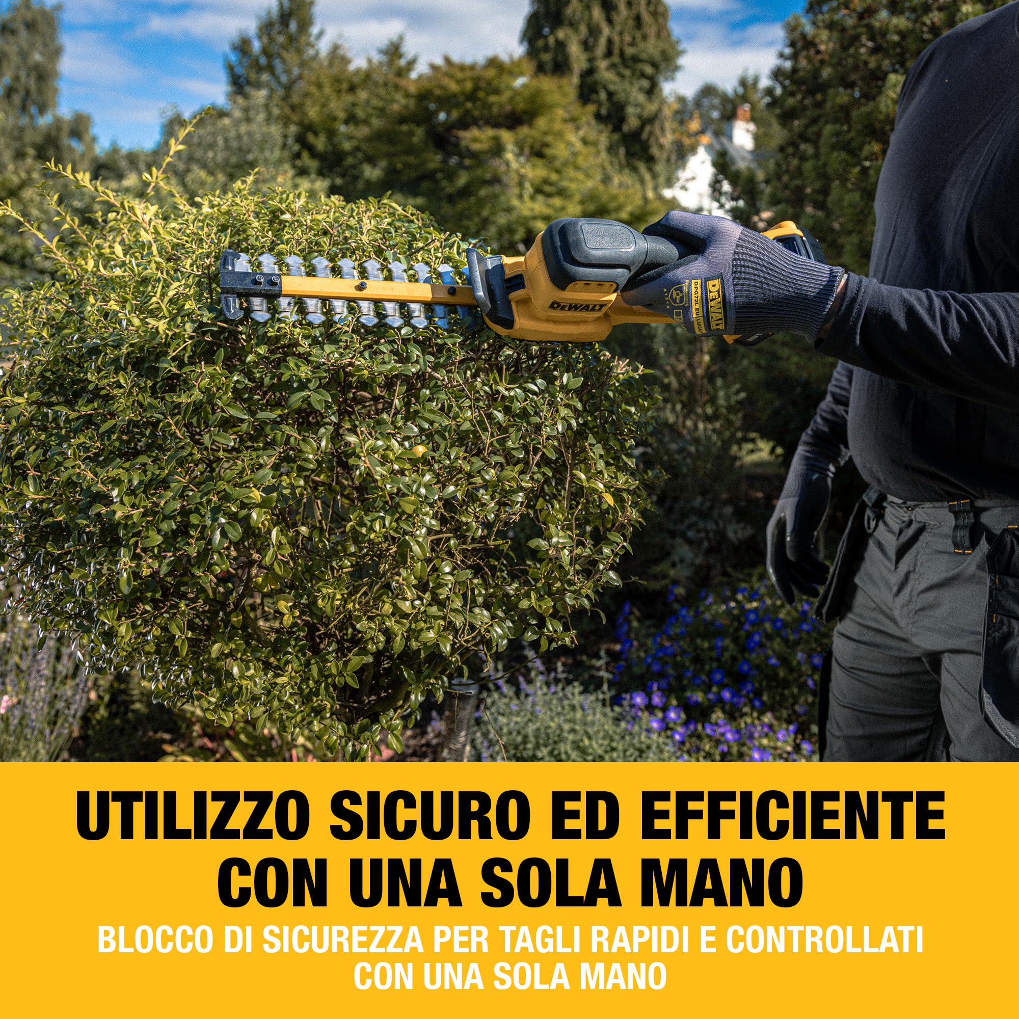DEWALT Tagliasiepi compatto 18V XR 20 cm con guaina coprilama e gancio per appenderlo, solo utensile, DCMHT520N-XJ