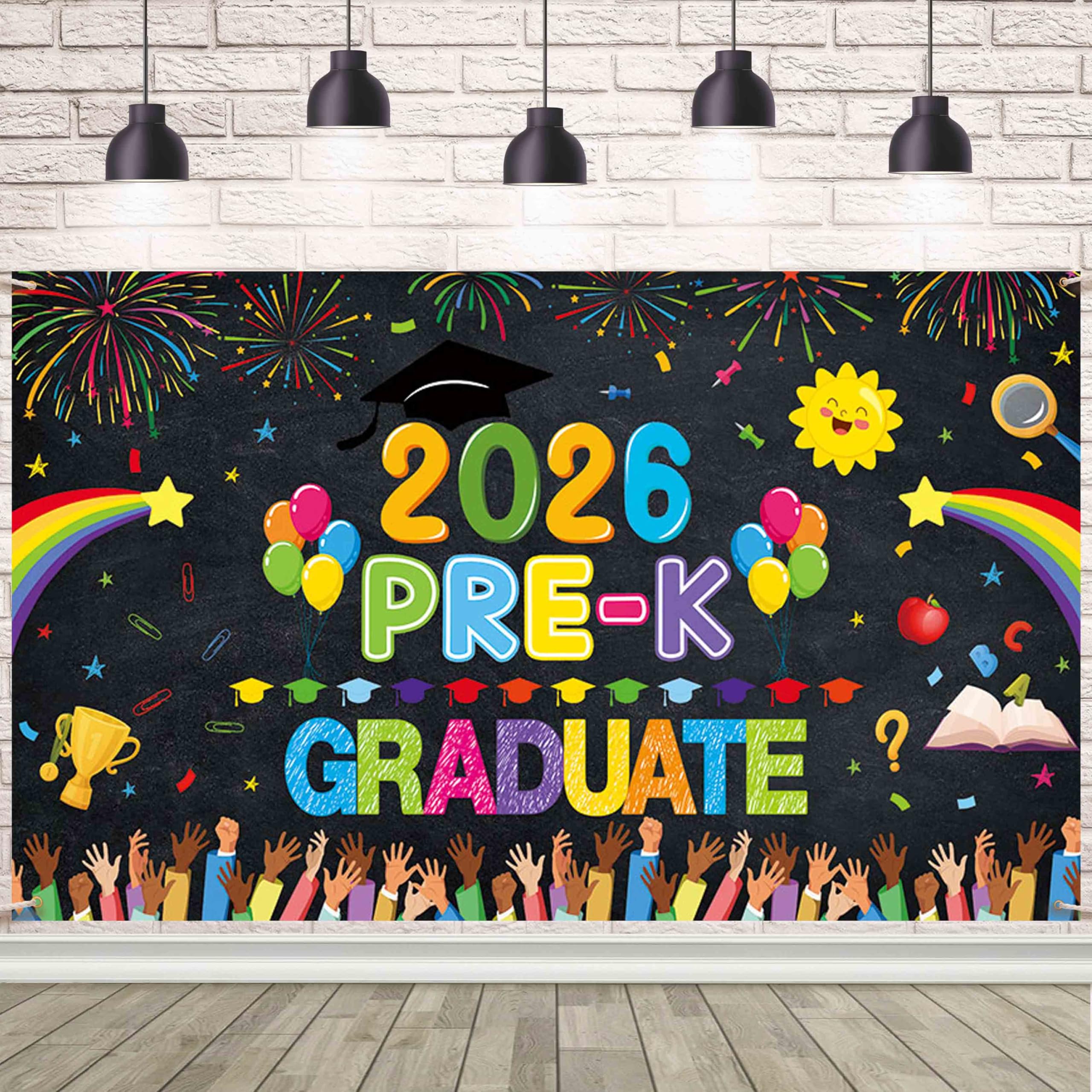 AIBIIN Black Preschool Graduation Backdrop Banner, Polyester, 70.8 x 43.3 inch, Includes Banner & Rope, Perfect for Preschool Graduation Decorations