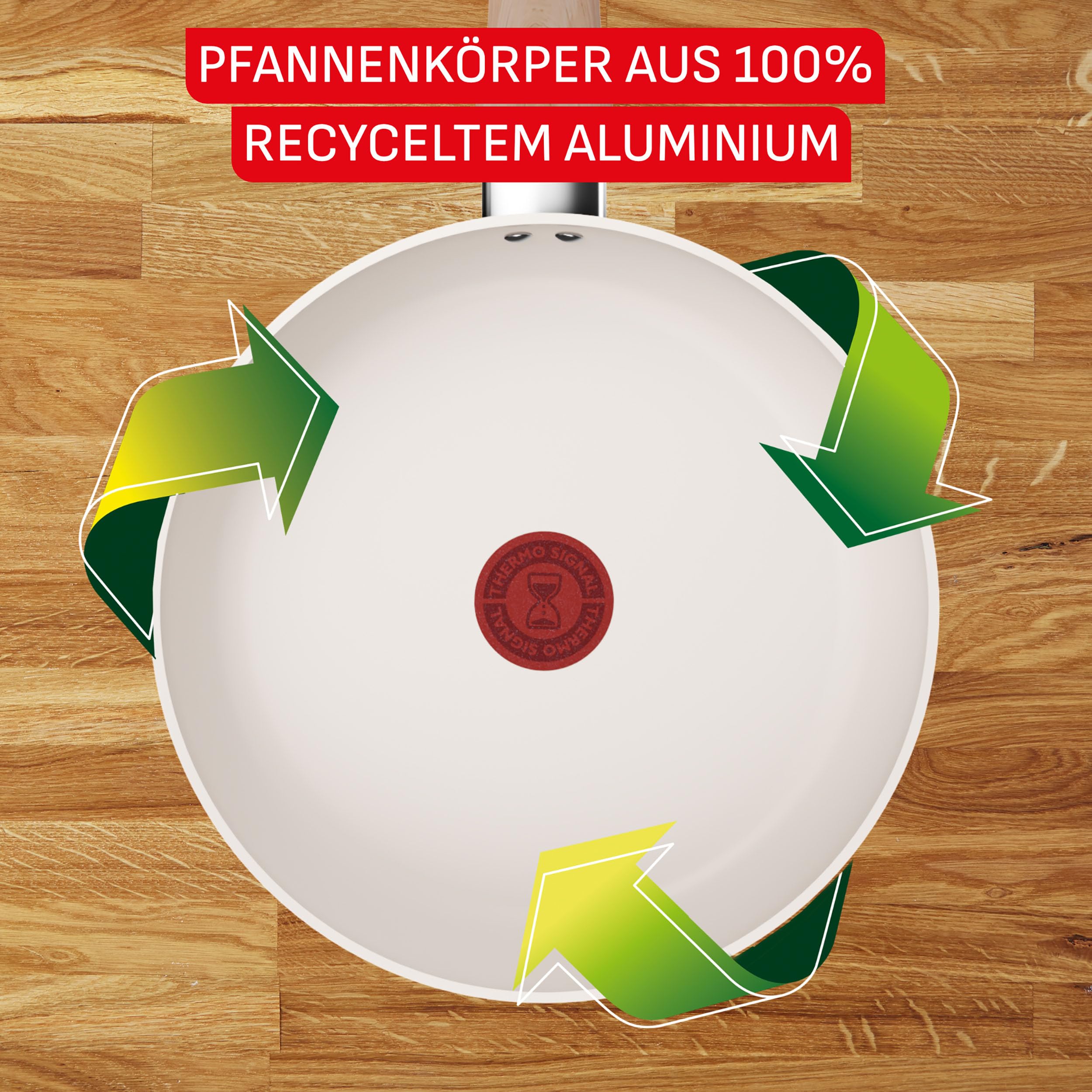 Tefal CERA BRIGHT ON 7tlg. Keramikset (Pfannen 20/24/28cm, Kasserolle 16cm & Topf 24cm + Deckel), Go Ceram Antihaftbeschichtung, recycelter Aluminiumkörper, Thermo Signal, für alle Herdarten, Beige