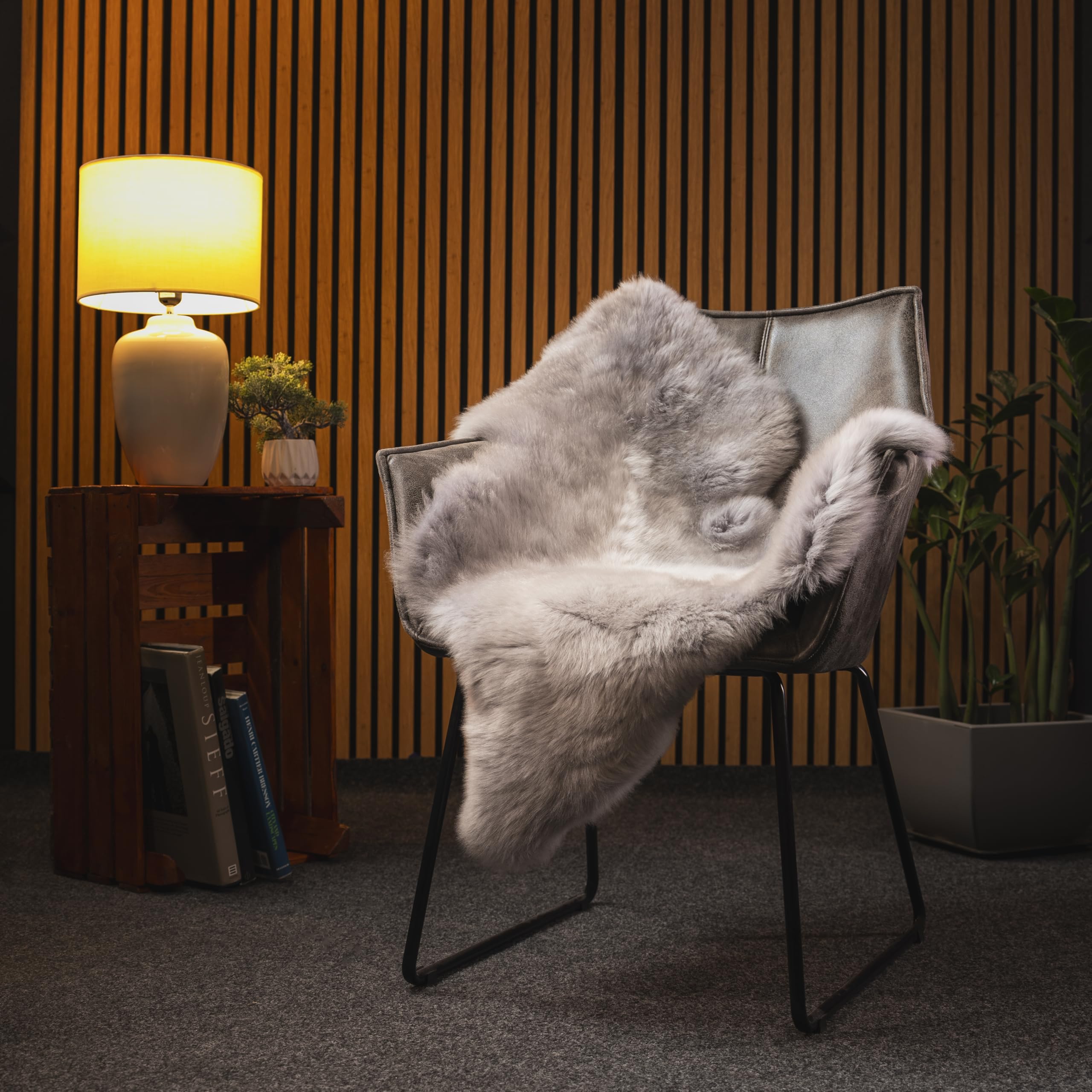 Peau de mouton australian de qualité supérieure - Gris - 100 x 60 cm - 4-6 cm - Laine - Pour chaise - Sans odeur - Tapis en peau d'agneau véritable - Pour canapé - Peau de mouton