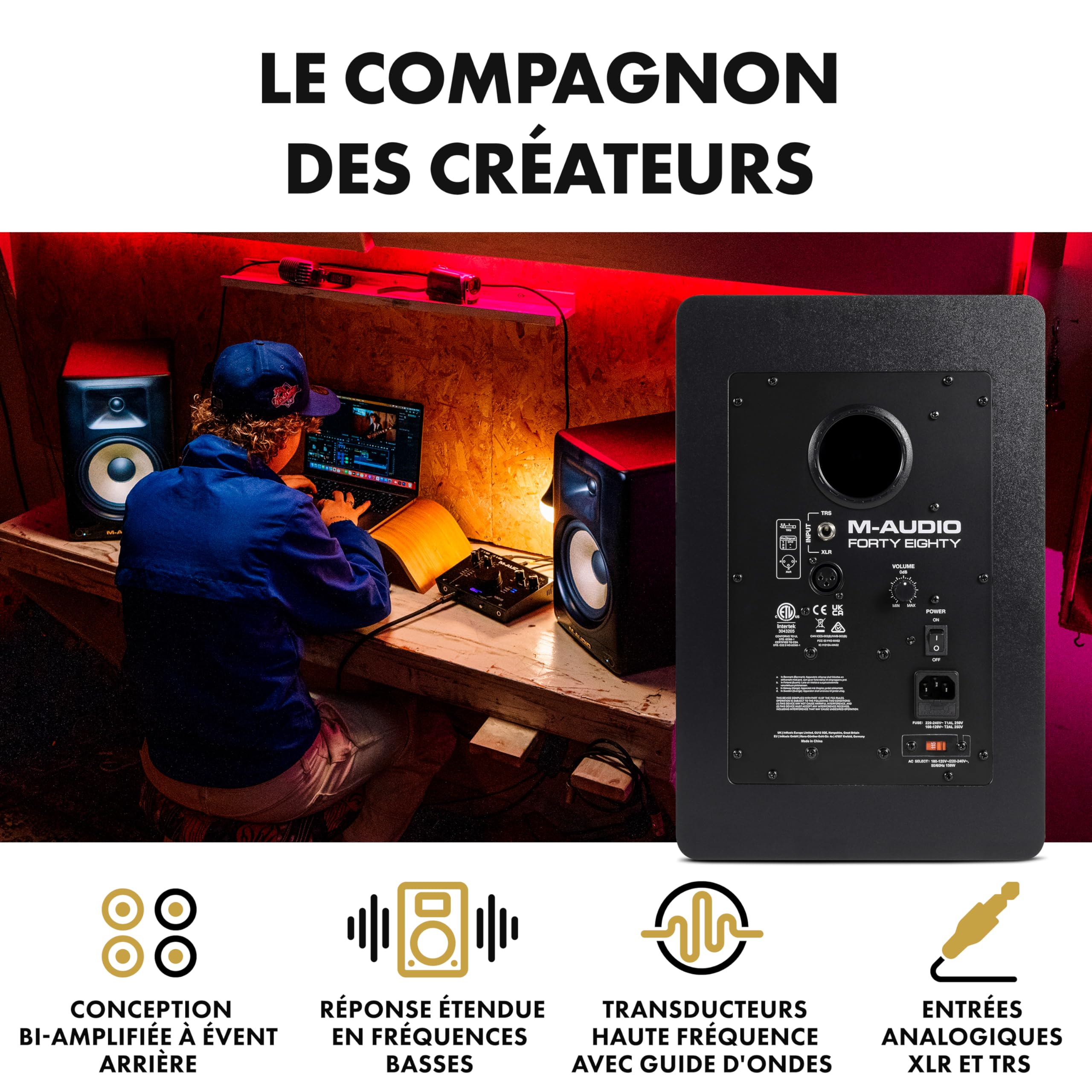 M-AUDIO Forty Eighty - Enceinte de Monitoring 8" de Studio pour Produire et Mixer avec Transition DSP, Égaliseur, Appli de Contrôle et Bluetooth, 150W
