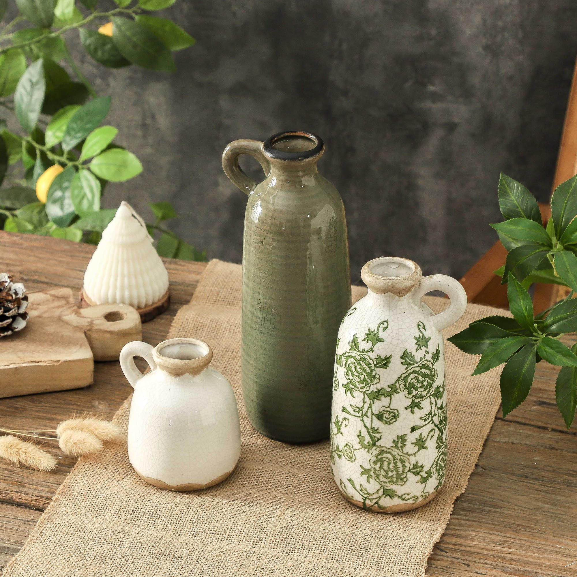 Vintage-Vasen-Set mit Griff, Keramik, rustikale Vasen, Heimdekoration, Bauernhaus, dekorative Vase, Keramik, modern, für Tisch, Kaminsims, Eingangsbereich, Bücherregal, Wohnzimmer, Küche, Schlafzimmer