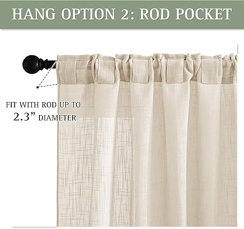 Vista 25 de PONY DANCE Juego de 2 cortinas estilo café de 24 pulgadas de largo, con textura de lino blanco, cortinas cortas bohemias para baño pequeño