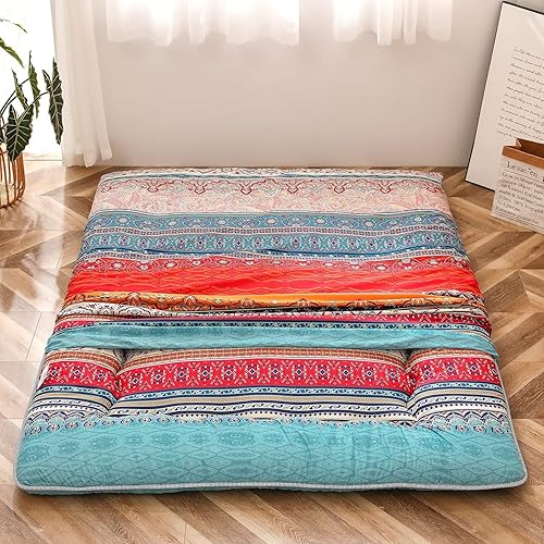 Miniatura 7 de Colchón de suelo retro bohemio vintage floral japonés futón colchón enrollable Tatami cama plegable portátil para campamento, colchoneta para
