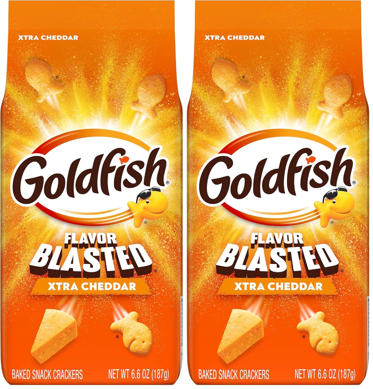 Goldfish Flavor Blasted Xtra Cheddar Cheese Crackers, 6.6 Oz Bag (Pack of 12)
