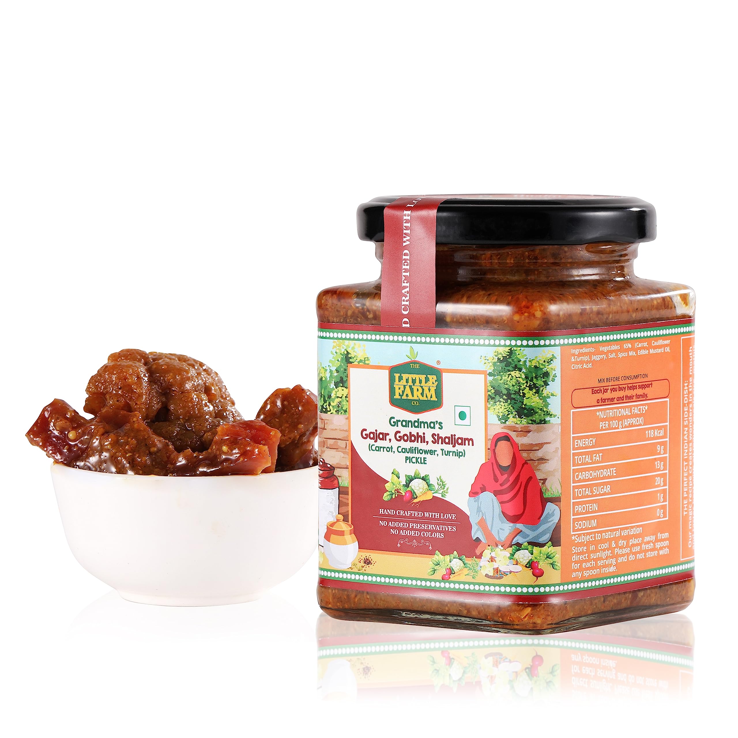 THE LITTLE FARM CO Punjabi Mixed Pickle - Gobhi Gajjar Shalgum ka Achar (300g)| Less Oil Mustard Base Homestyle Meetha Mixed Achar with Jaggery | No Added Preservatives, Artificial Colours & Flavours |Traditional Recipe - Image 5 thumbnail