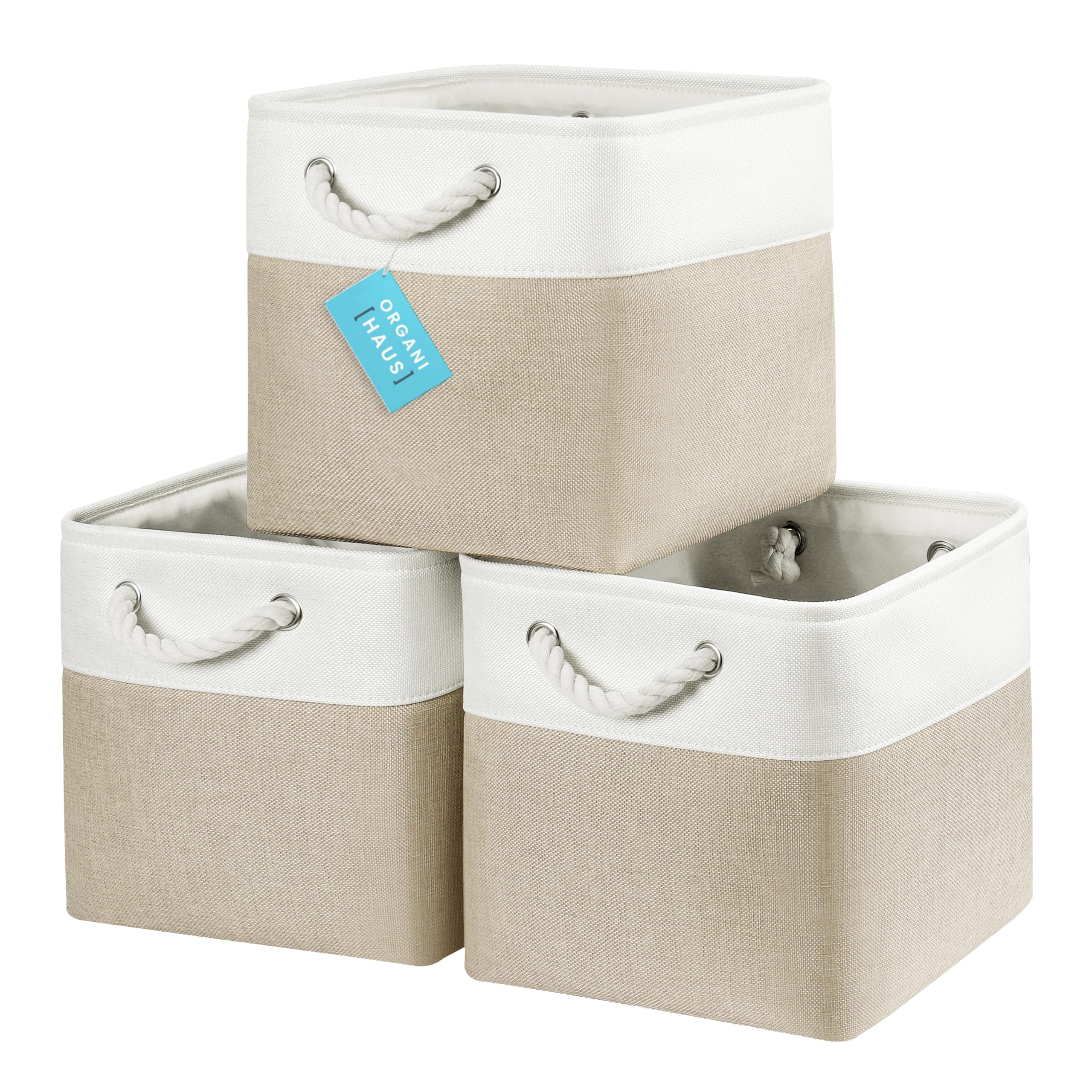OrganiHaus Fabric Storage Boxes Set of 3 Beige