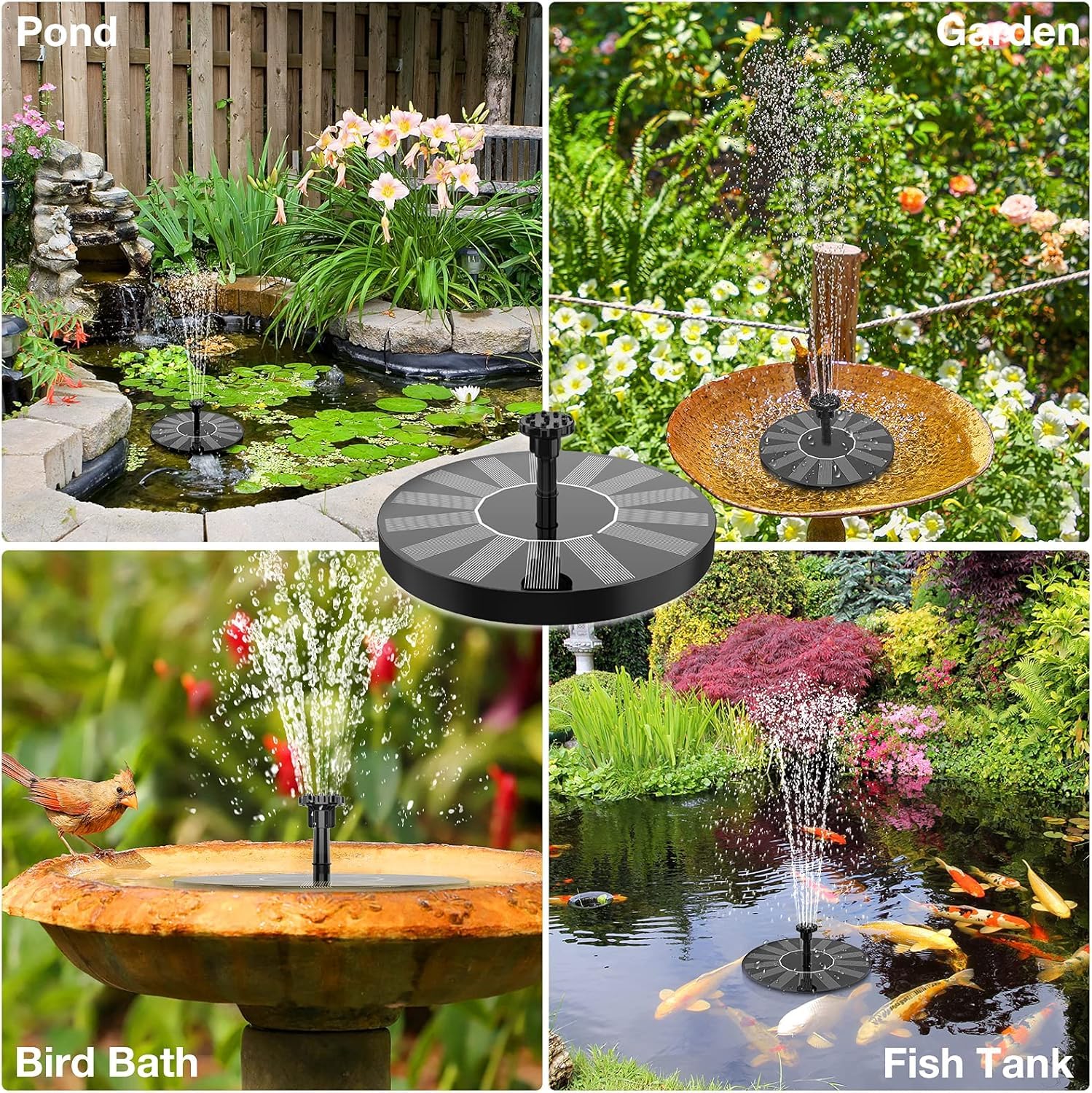 AISITIN Solar Water Fountain, Upgrade Circular Bird Bath Water Pump with 6 Nozzles Floating Water Feature Fountain Pump for Outdoor Small Pond, Patio Garden and Fish Tank — view 7