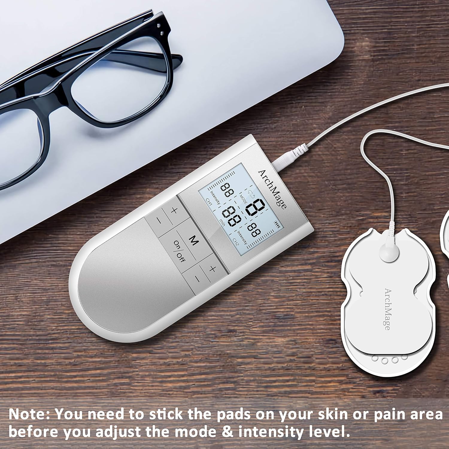 ArchMage Easy to Use Powerful TENS Unit Muscle Stimulator, Dual Channel, HD Screen, 16 Intensity Level, Pain Management for Back, Neck, Shoulder, Legs, Bursitis, Tennis Elbow, Pocket Size, FDA Cleared