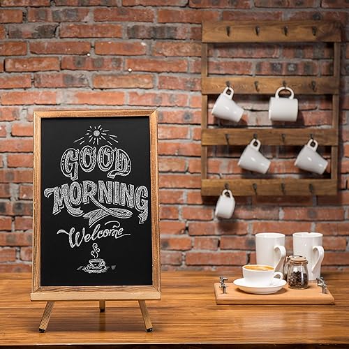 Miniatura 3 de MyGift Cartel de pizarra borrable de madera quemada de 18 pulgadas con soporte de caballete con marco en A, tablero de menú de mesa, letrero de