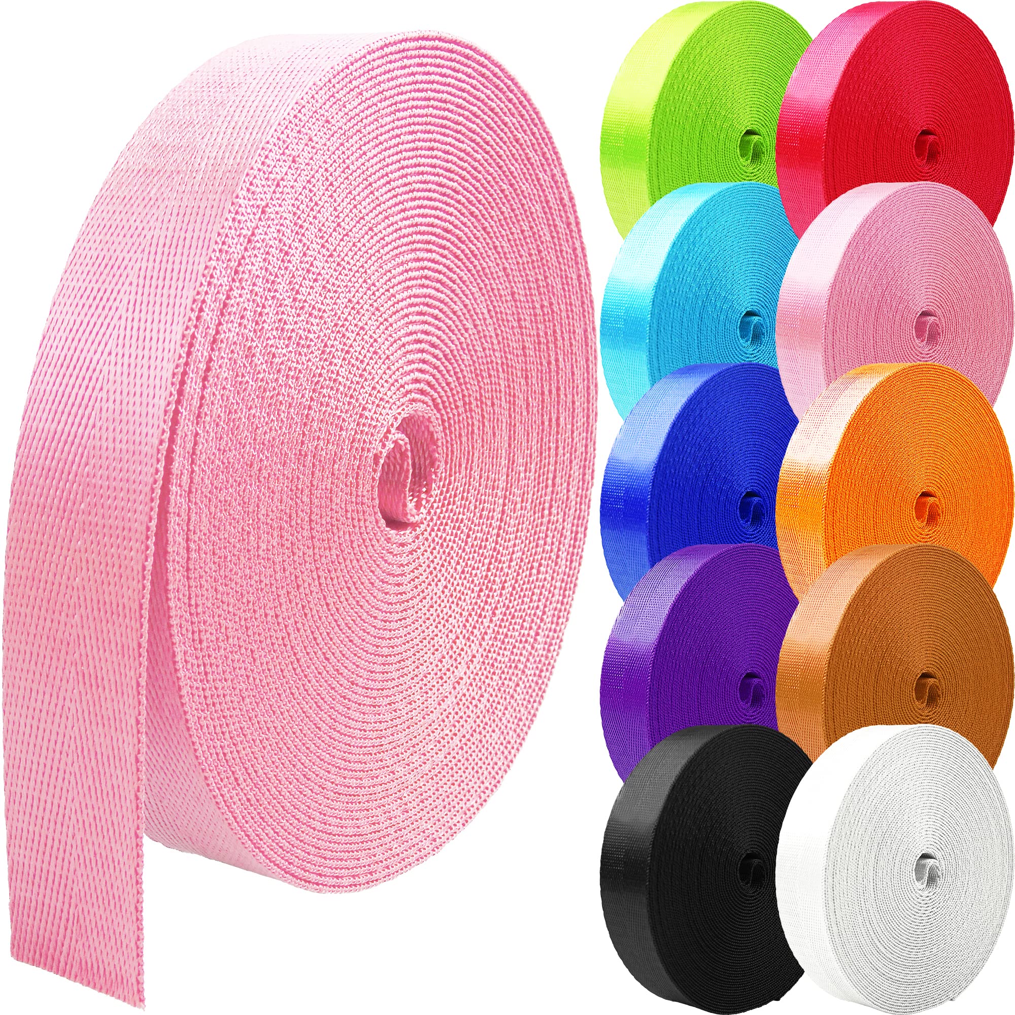 GrosunGrosun 12 Rolls Nylon Strap Nylon Webbing 1 inch Webbing Straps Backpack Straps Nylon Belt for Bags, Backpacks, Handles, Luggage, Slings (Pink, 1 inch)