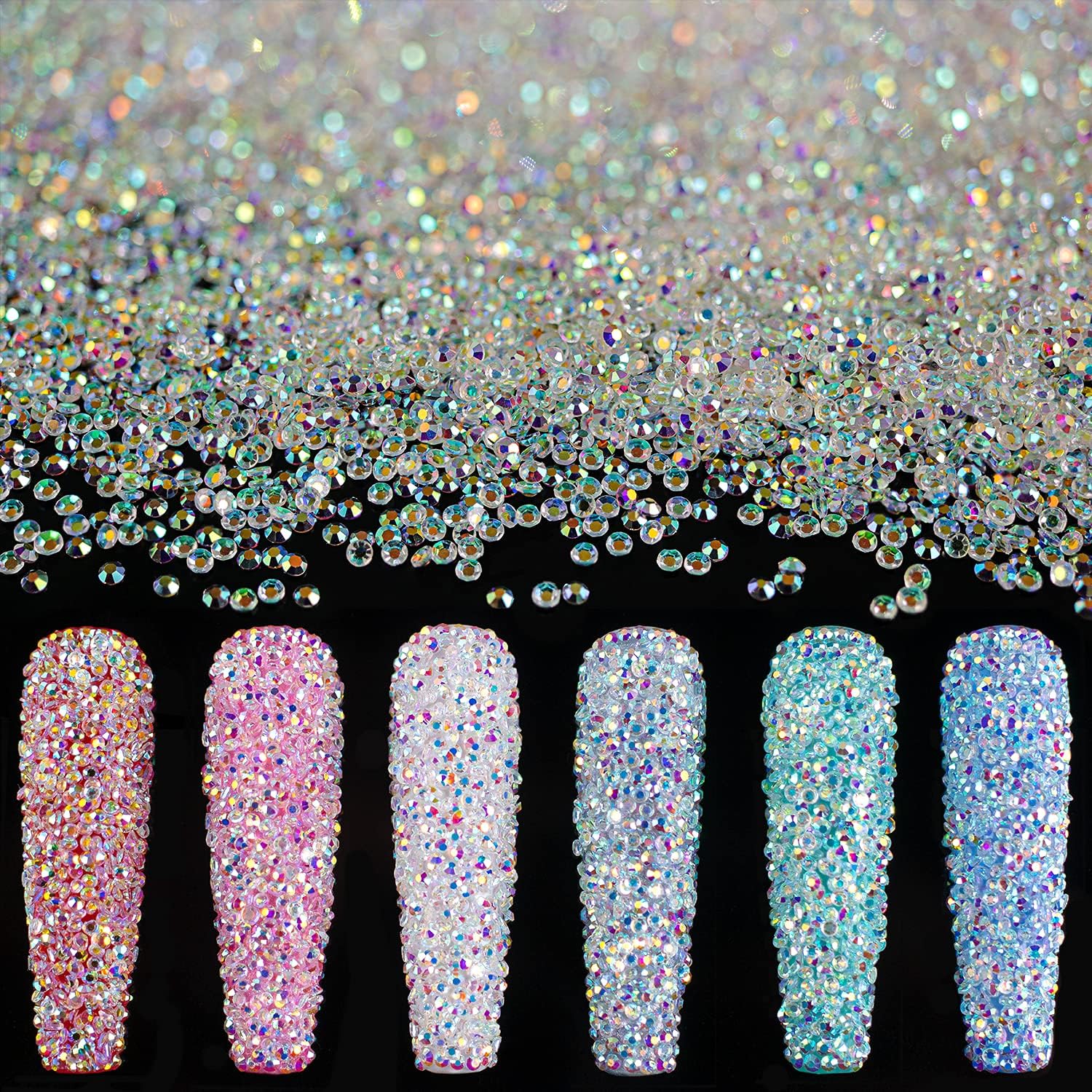 Small Nail Rhinestones 15000pcs 1.2mm Ultra Mini Pixie AB Glass Crystal Nail Art Nail Polish Iridescent Long Lasting Shine Tiny Rhinestone Micro Dust Glitter Caviar Beads Sugar Gemstone