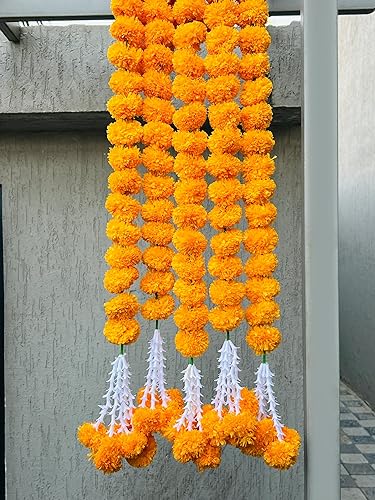 THE ART BOX Guirnalda de caléndula amarilla de mango, paquete de 5 unidades, 5 pies cada uno, decoraciones de Diwali, decoración de boda india,
