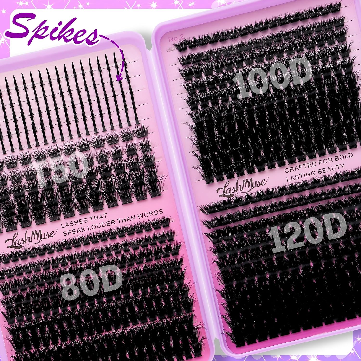680PCS Fairy Lash Cluster Kit Spikes Wispy 80D 100D 120D Mega Volume Individual Lashes 12-20MM Mixed Length Wispy Volume Eyelash With Lash Glue Lash Remover Tweezer