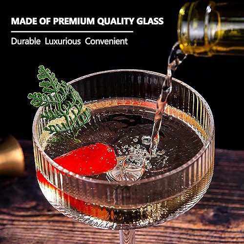 Miniatura 5 de Ciaell Juego de 4 vasos de copa acanalados  Copas de cóctel vintage  Copa de Martini clásica de 10 onzas  Juego de vasos de bar preferencia para