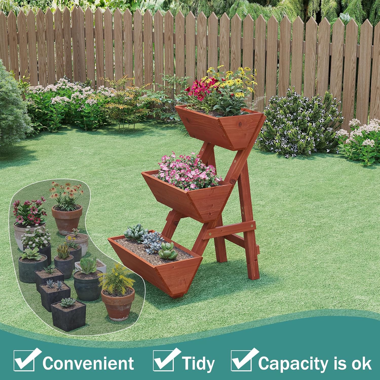Raised Garden Bed, 3 Tier Small Vertical Garden Planter for Indoor & Outdoor, Raised Planter Box with Legs, Garden Planter Box for Flowers/Vegetables/Plants