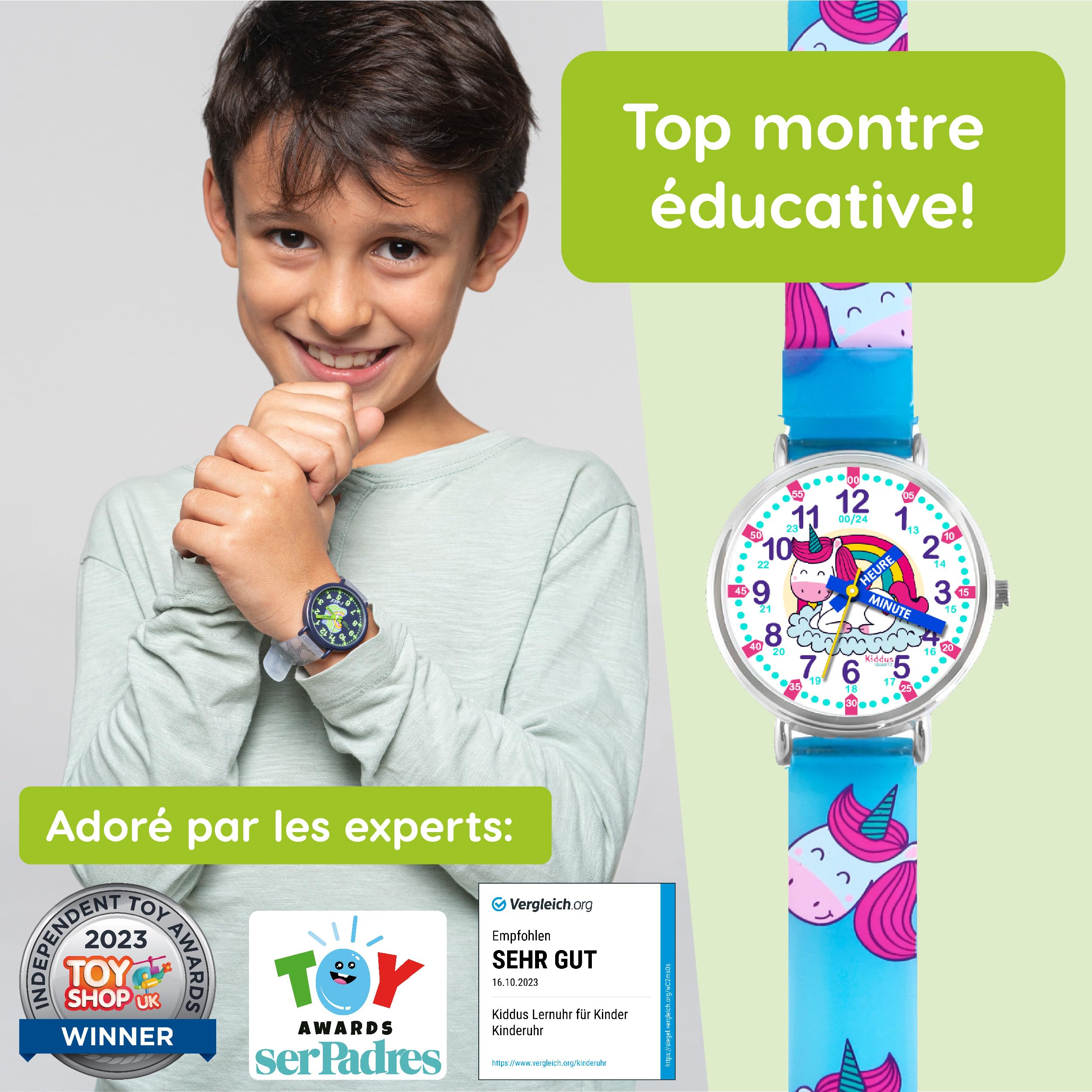 Kiddus Orologio Educativo per Bambino e Bambina dai 5 ai 10 Anni, Orologio Analogico Didattico per Imparare l'Ora, Movimento Giapponese