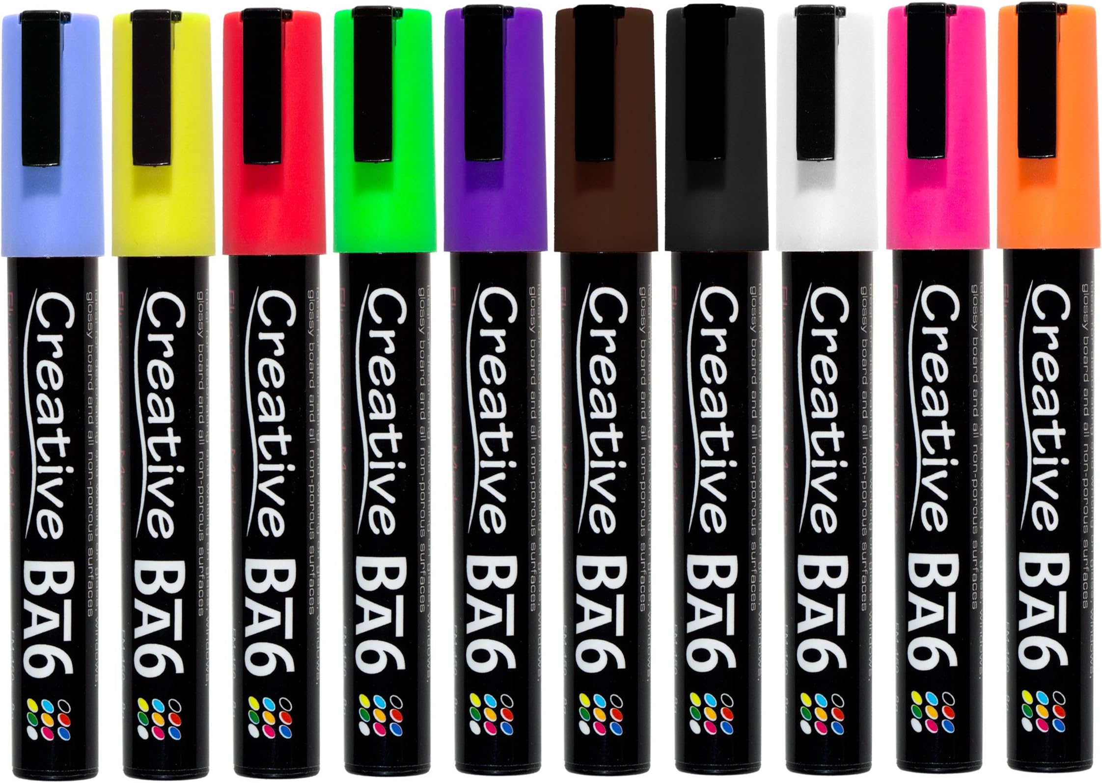 Mega 10 Pack of Premium Quality Liquid Chalk Markers By Creative BA6 with Bright Vivid Colors and 6mm Reversible Nib