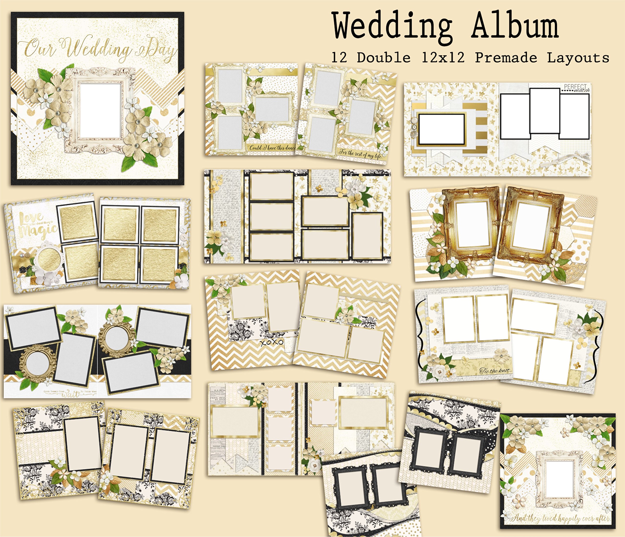 Zestaw albumów ślubnych do scrapbookingu - 12 układów podwójnych stron