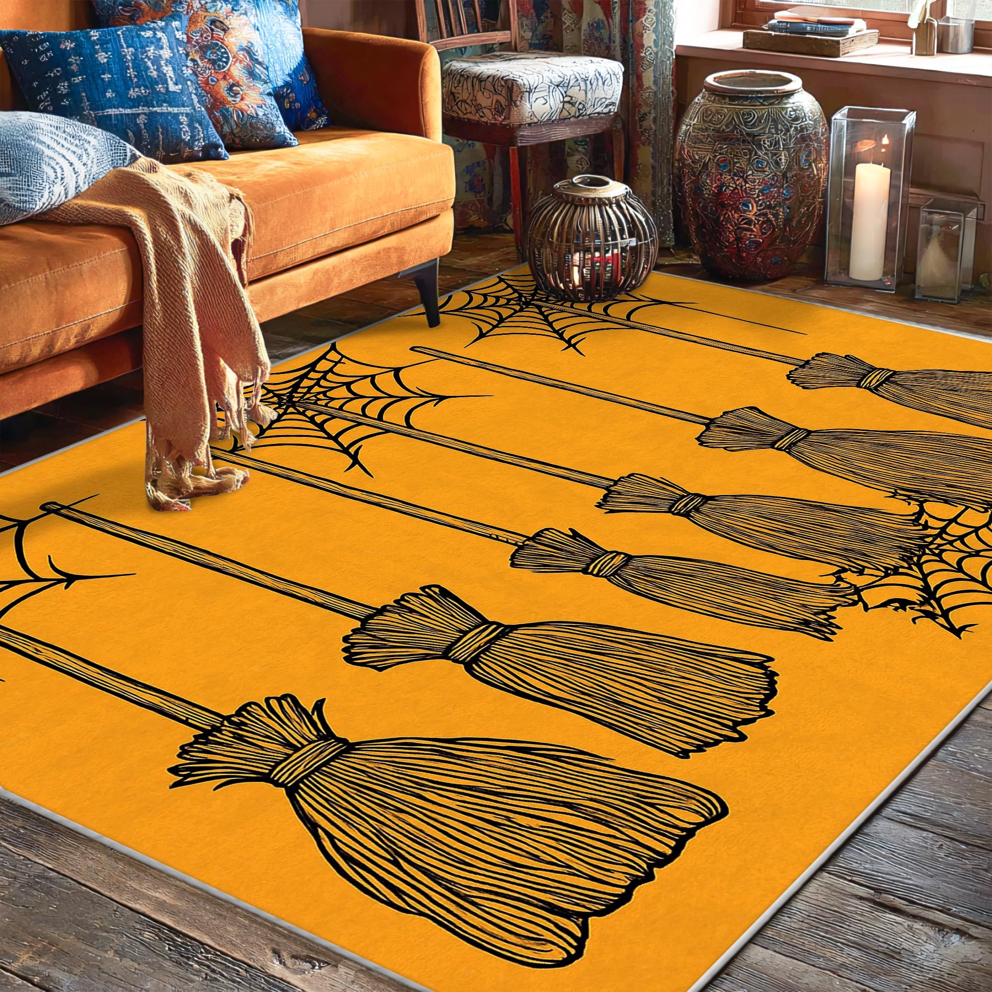 Tapis antidérapant Halloween orange 1,5x2,1m pour éviter les glissades dans le salon