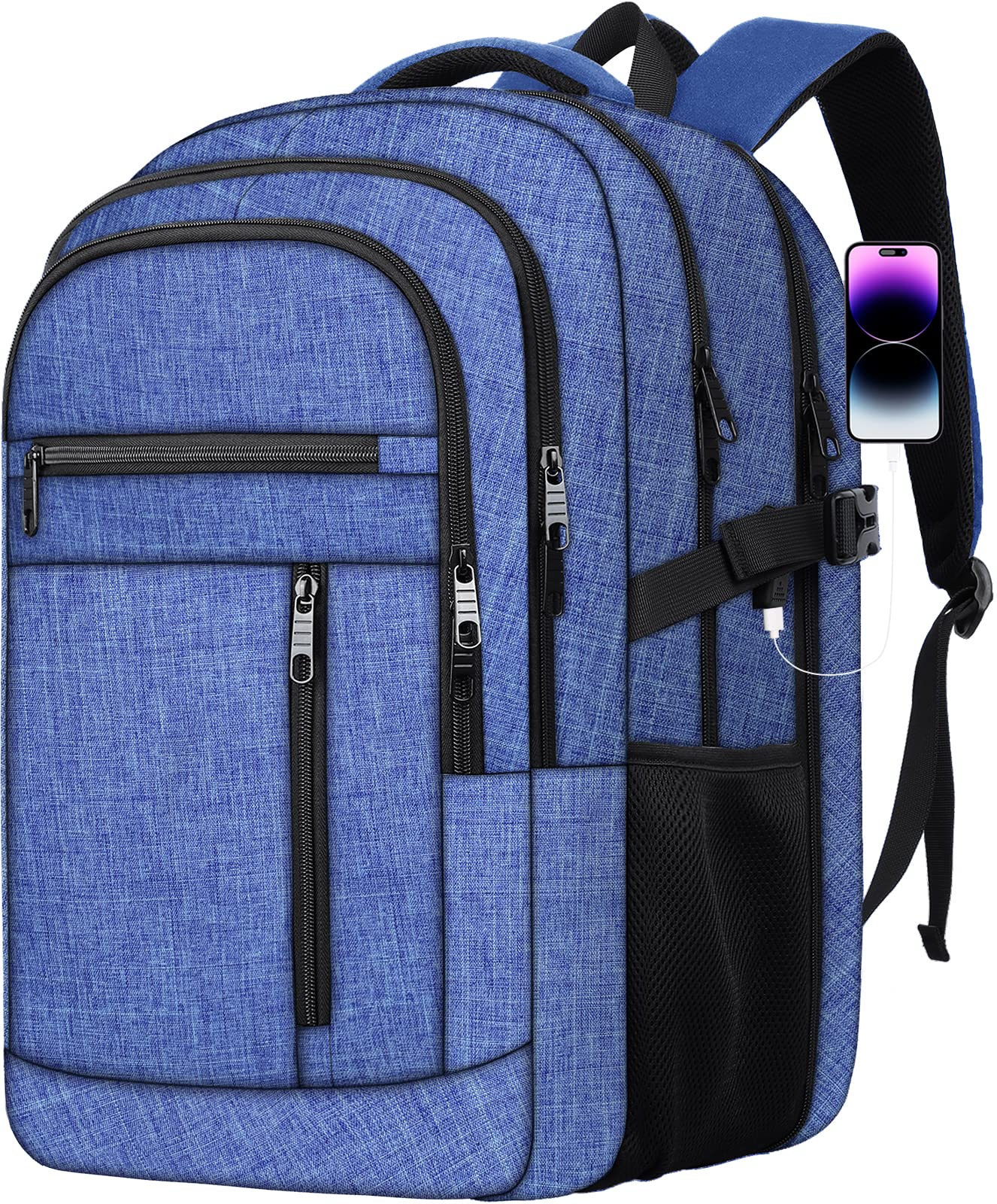 17 inch Travel laptop backpack Anti-Theft Backpack With USB Charging Port, Extra Large Business TSA Backpacks Sturdy Water Resistant Bag for Men Women, Blue