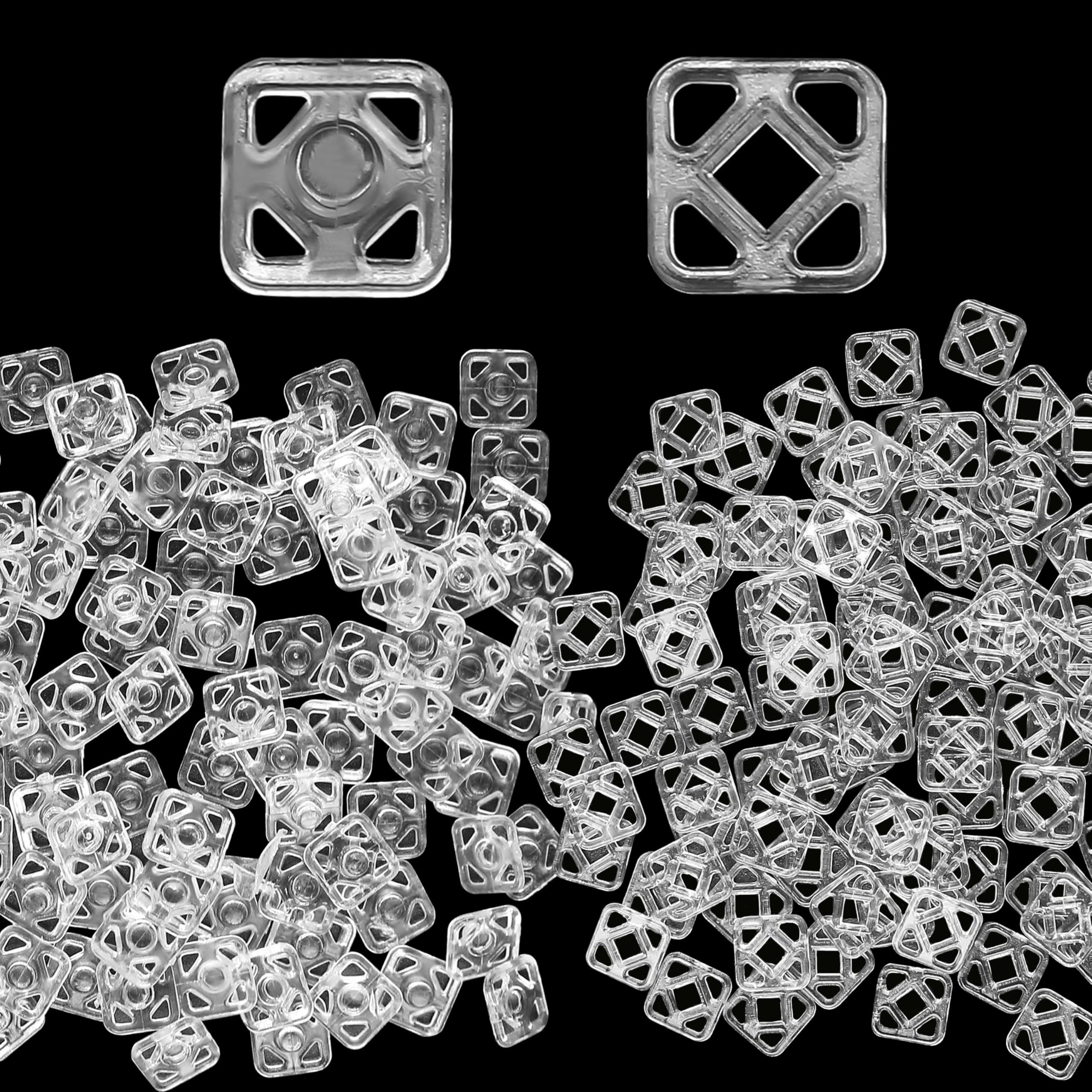 100PCS/Set 7mm Clear Plastic Press Snap Button, Square Fasteners Studs Accessories for Sewing On Clothes Garment