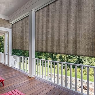 SunnyRoyal Patio Shades Roll Up Outdoor 5' W X 6' L Exterior Roller Shades Roll Up Blinds for Patio Yard Deck Porch Balcony Backyard Brown