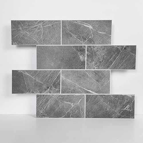 COLAMO Azulejos de metro grandes de 10 hojas de azulejos de imitación de piedra de color gris oscuro para salpicaduras de cocina, calcomanías