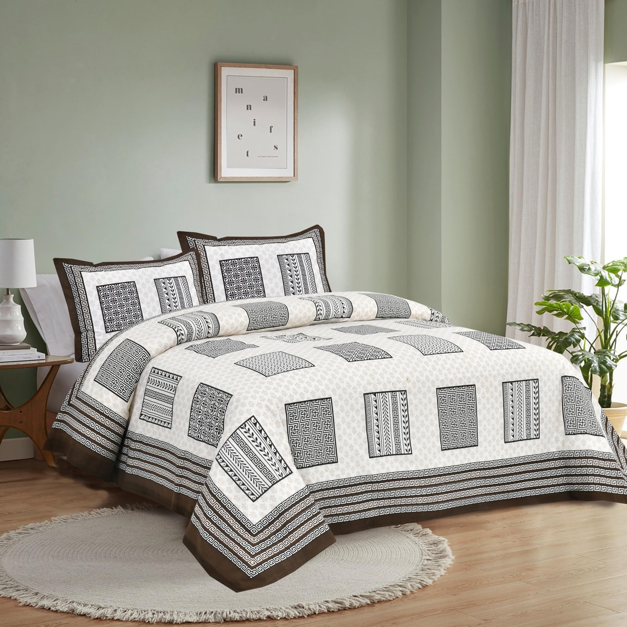 Jaipuri Block Print King Size Cotton Bedsheet Set -16
