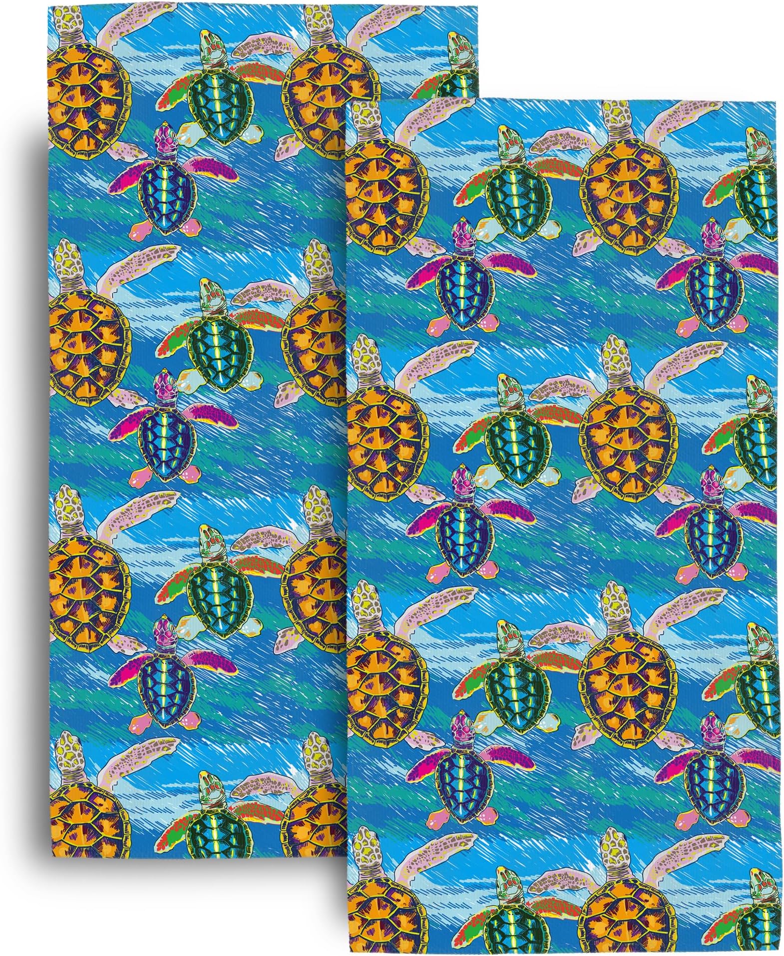 Sea Turtles Nautical Decor Beach Bath Hand Towels Set of 2, Soft Absorbent Blue Decorative Hand Towels for Bathroom Home Hotel Gym Yoga Swim Spa 14"x28"