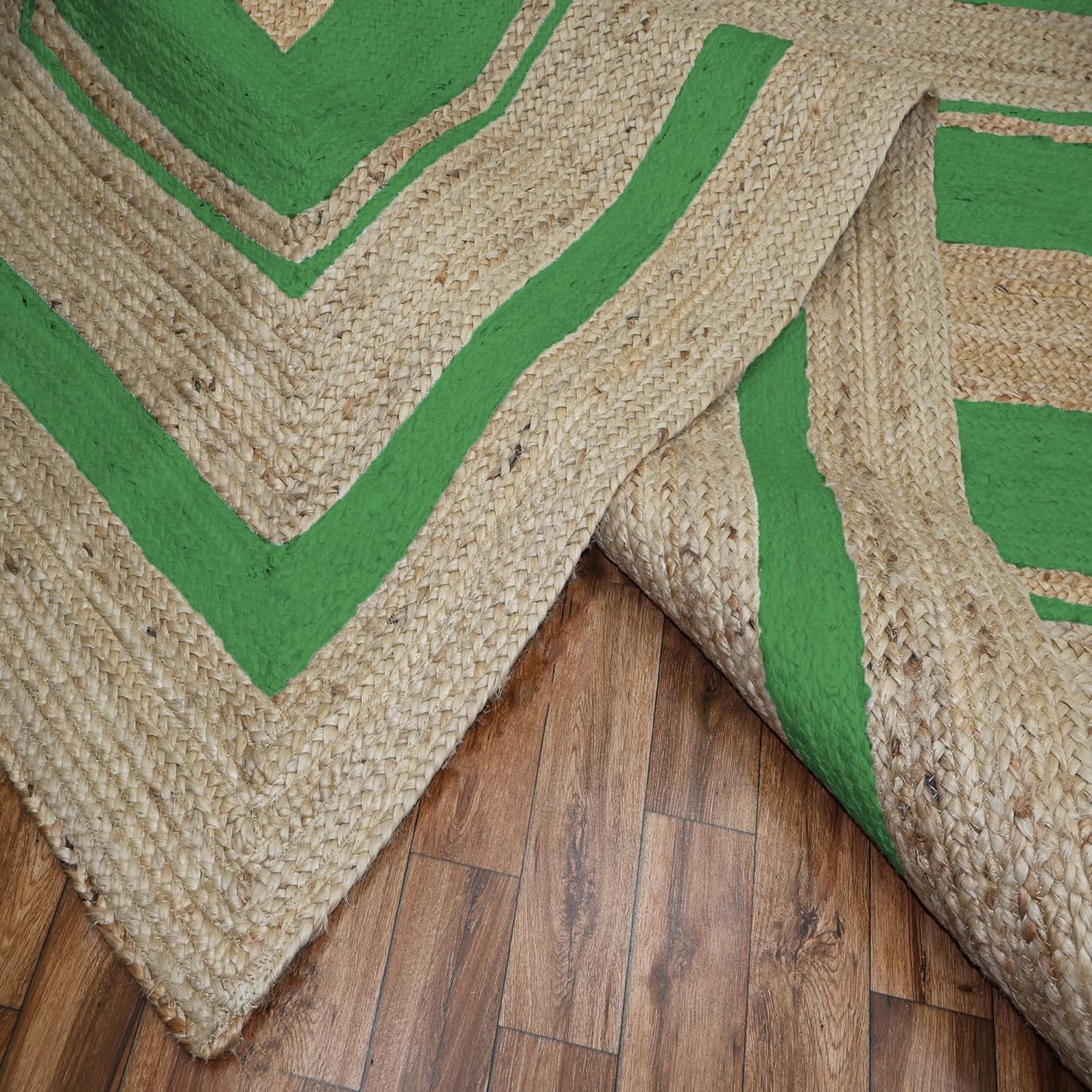 Premium Quality Jute Rug 9x12 Feet Area Rug Natural Fiber Jute Rugs Thick 0.27" Hand Braided Geometric Green Border Rugs for Living Room, Dining Area, Home Decor, Indoor