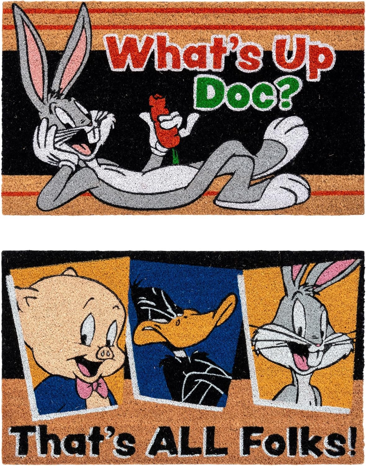 Gertmenian Looney Tunes Coir Doormat - 2x3 Welcome Mat (2-Pack), Ideal for High Traffic Areas in Front Door, Garage, Entryway - Warner Bros. Doc/Folks, 80029 Looney Tunes Doc/Folks