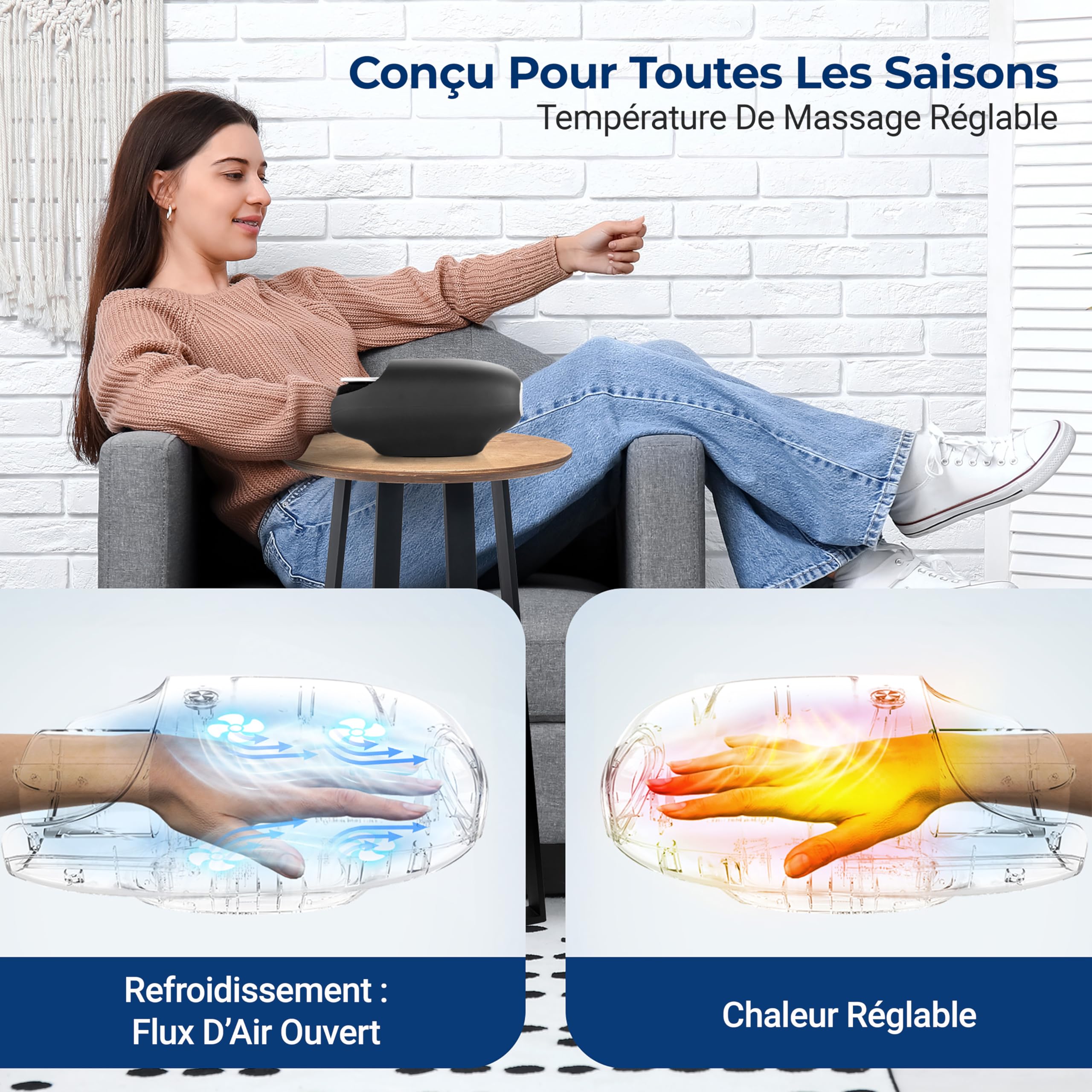 SereneLife Masseur de Main Intelligent avec Chaleur, Compression et Pétrissage, 6 Modes, 6 Niveaux d'Intensité, Masseur Électrique pour Détente des Mains, Réduction du Stress et Soulagement