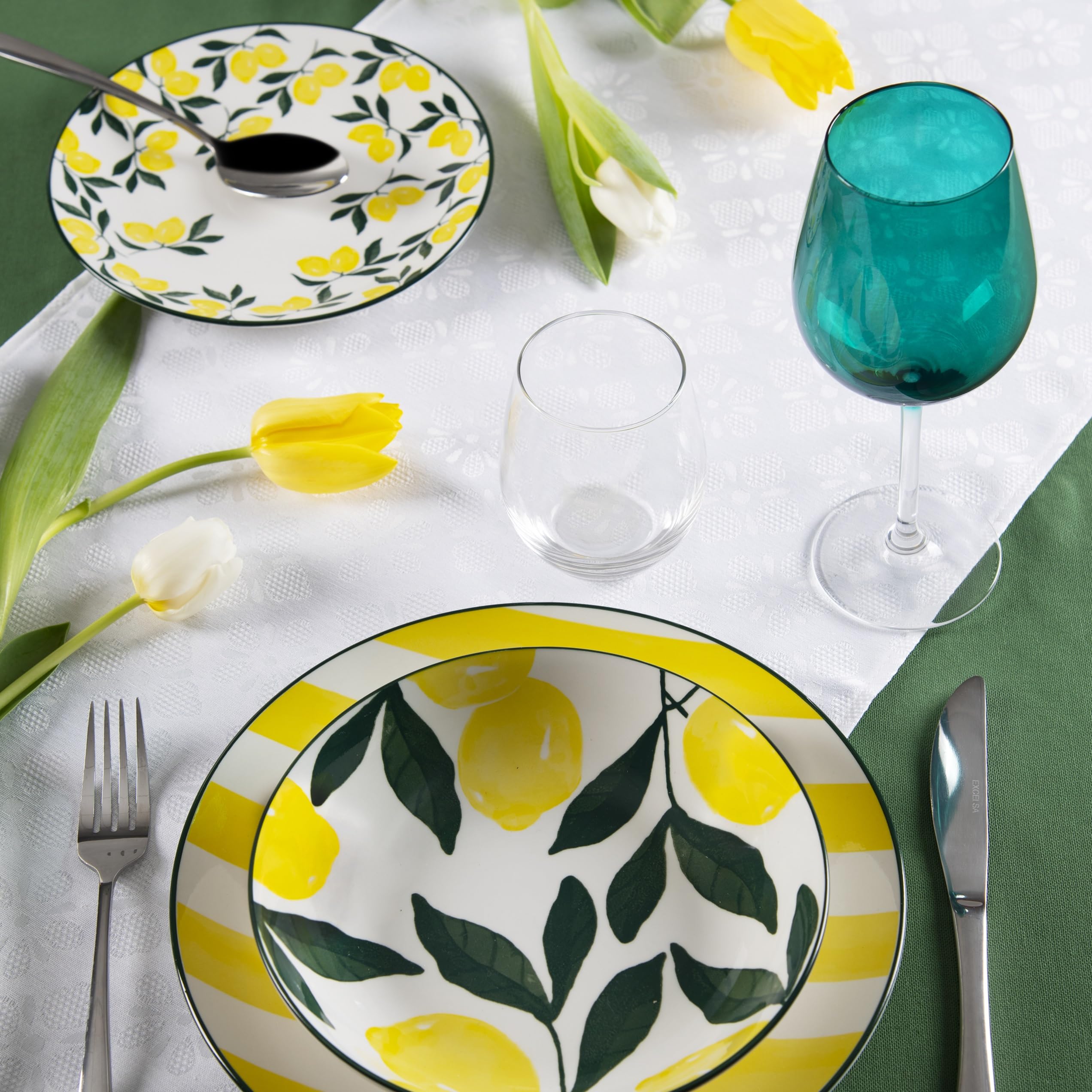 Excelsa Positano Service de vaisselle en porcelaine avec motif citrons, 18 pièces
