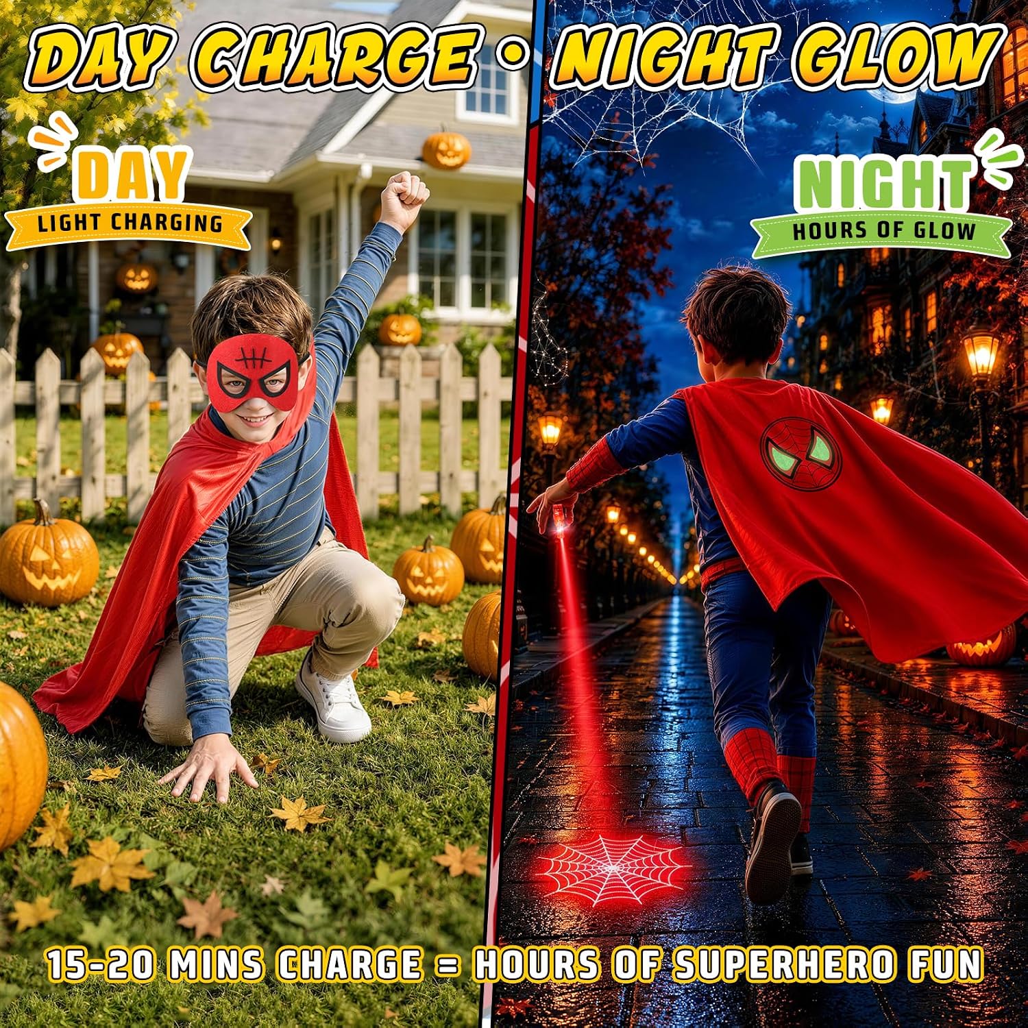 RACPNEL Glow in the Dark Superhero Capes, Halloween Costumes for Kids 3-12