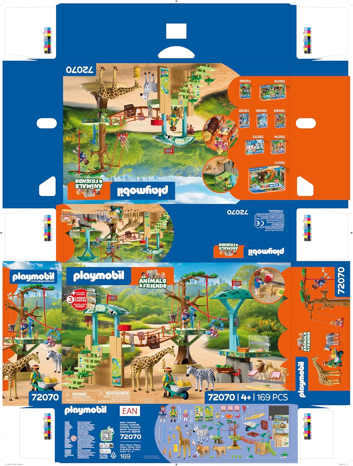 PLAYMOBIL Zoo: Wilderness Climbing Park box layout showing all included pieces and assembly instructions.