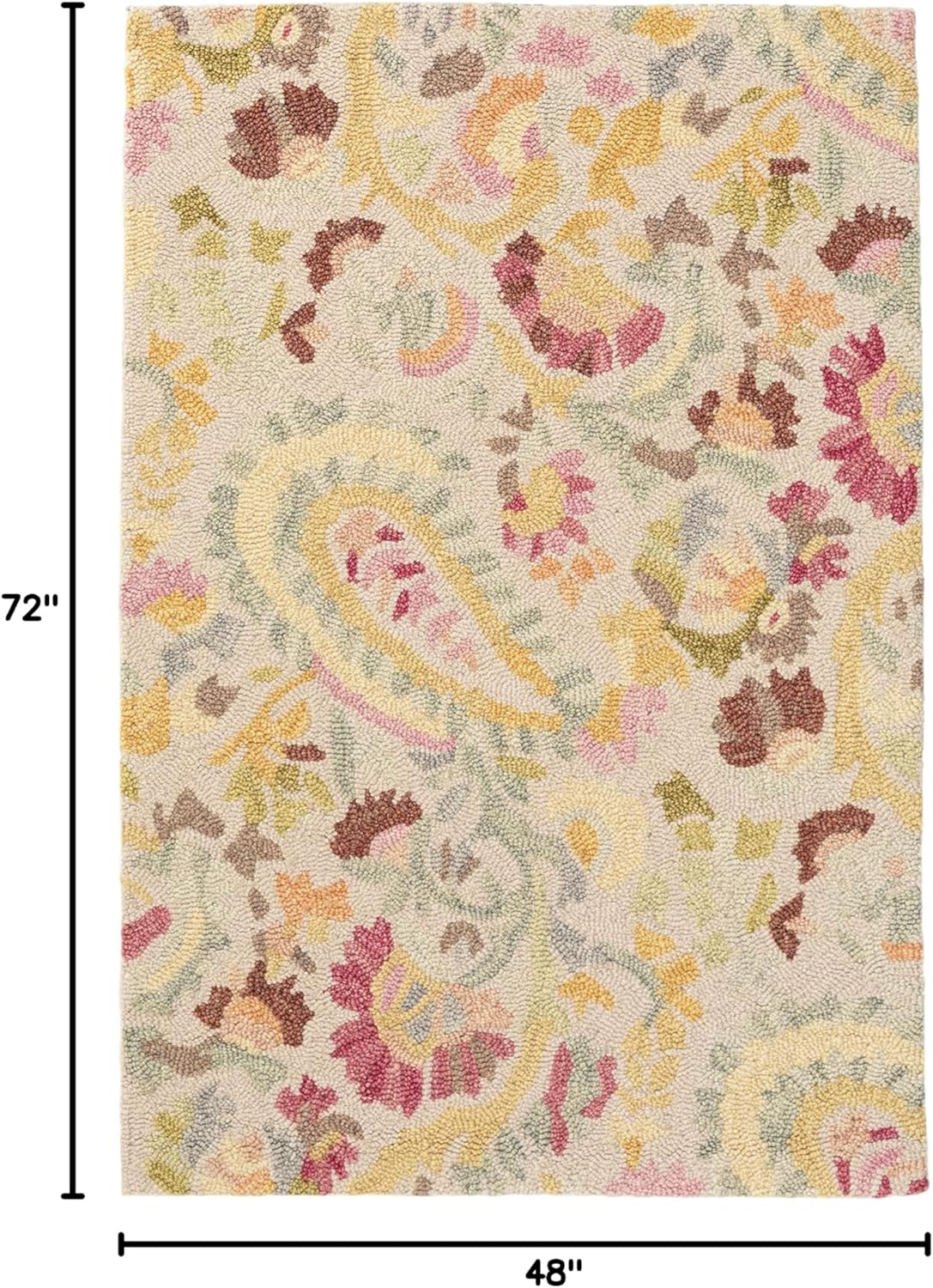Dash & Albert INES Multi Hand Micro Hooked Wool Rug, 4 X 6 Feet, Multicolored Floral & Paisley Pattern